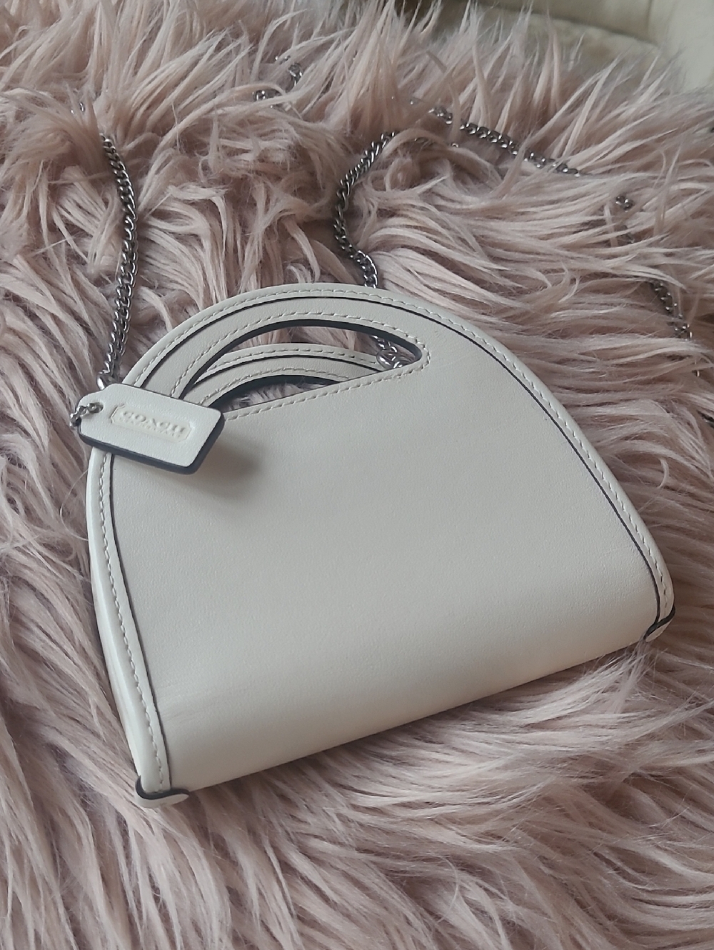 Coach Chalk White Mini Top Handle Cardcase Crossbody with Chain Strap